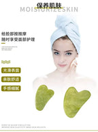 Forest sage gua sha hearts display, facial massage tools with curved shape