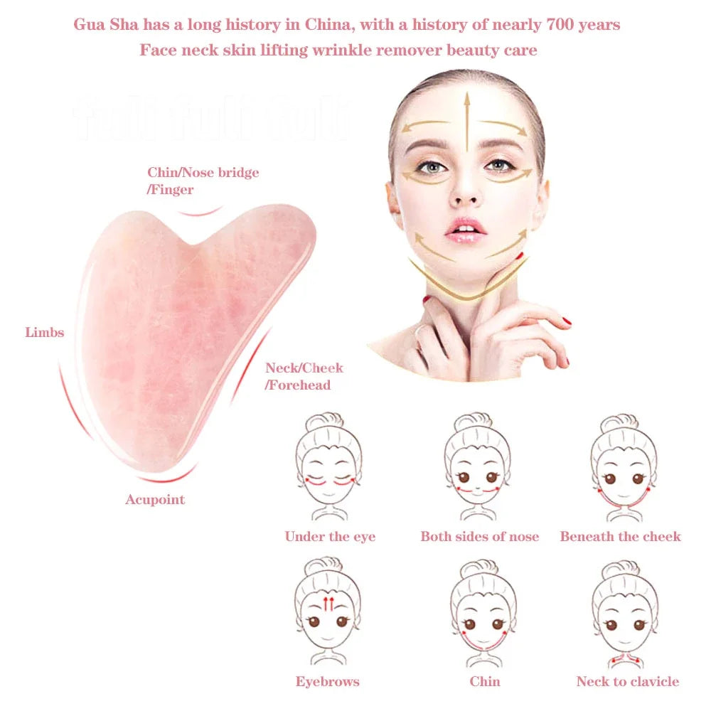 Rose quartz glow roller for face and neck massage with rose-pink heart stone