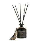 Reed diffuser set 50ml: dark glass bottle with black reeds and gold tassel