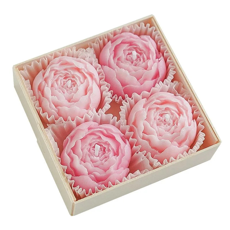 Rose-scented candle gift box with pink and white rose-shaped candles