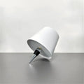 Wireless LED wine bottle lamp, pearl white cylindrical shade with pointed spike base