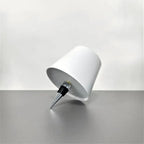 Wireless LED wine bottle lamp, pearl white cylindrical shade with pointed spike base
