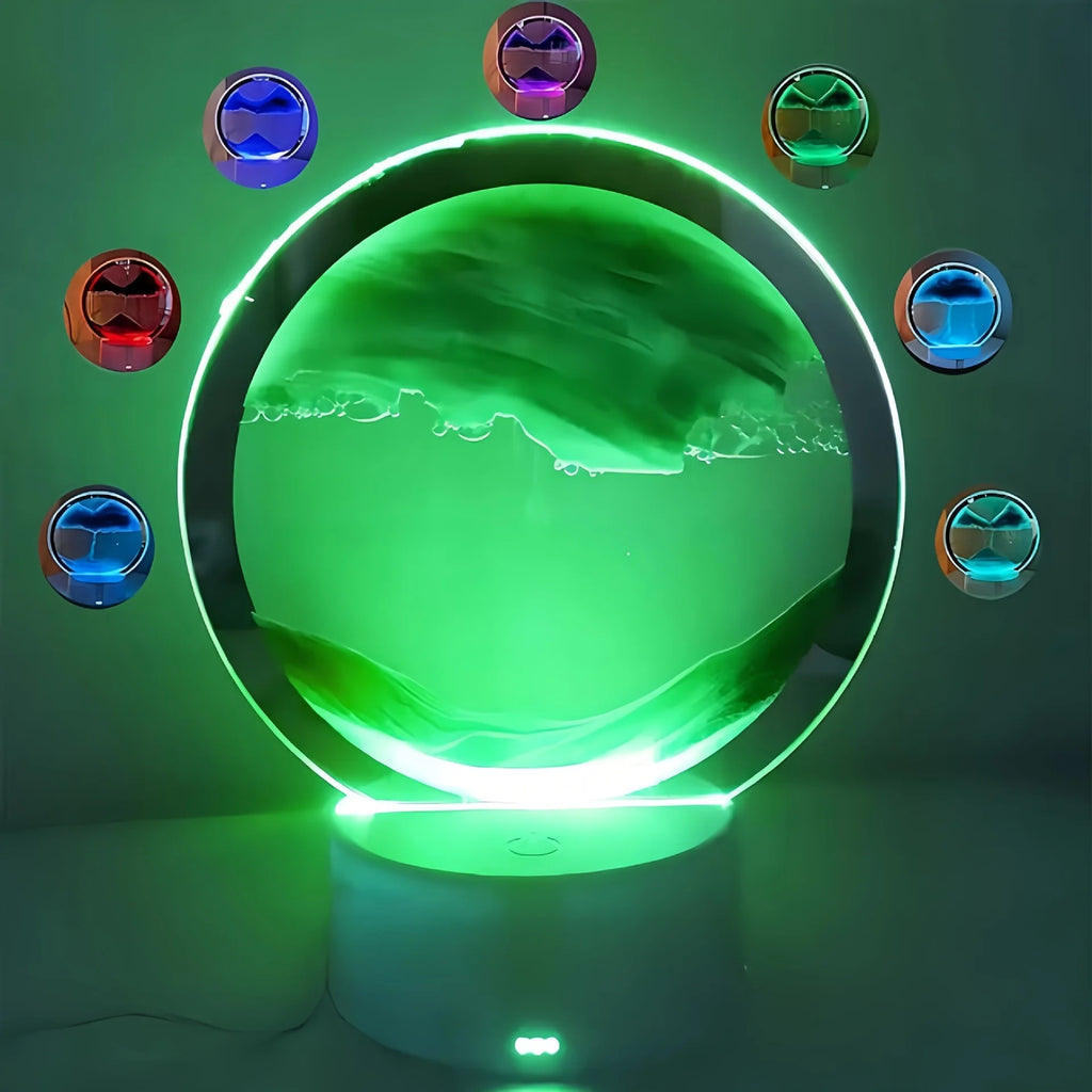 Cordless reading lamp with white base and bright green LED ring and sand effect