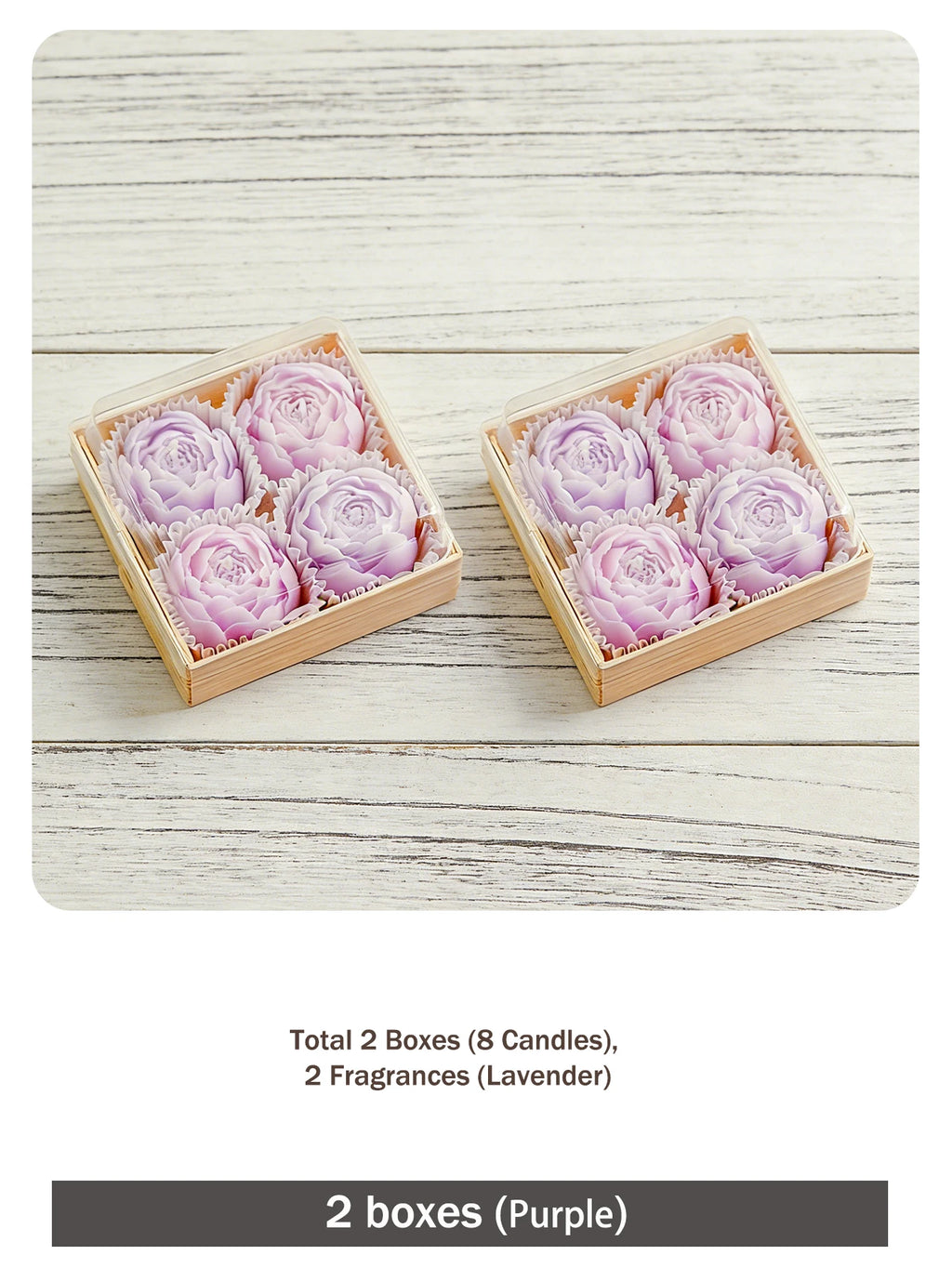 Rose candle gift set, purple: 2 boxes, 8 rose-shaped candles