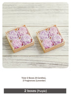 Rose candle gift set, purple: 2 boxes, 8 rose-shaped candles