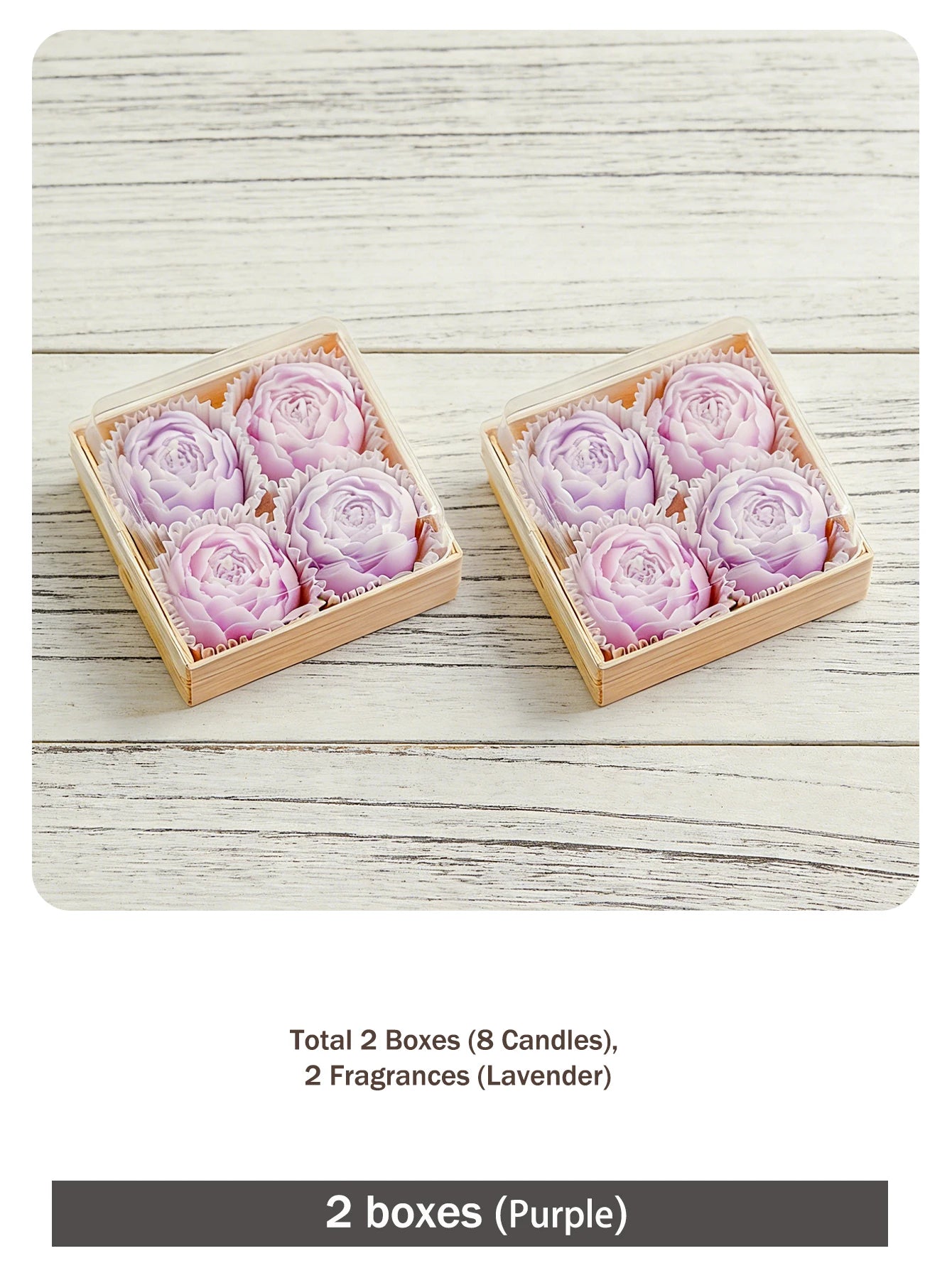 Rose candle gift set, purple: 2 boxes, 8 rose-shaped candles