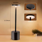 Portable LED touch lamp, 13.39 in tall, black base; top touch control shown