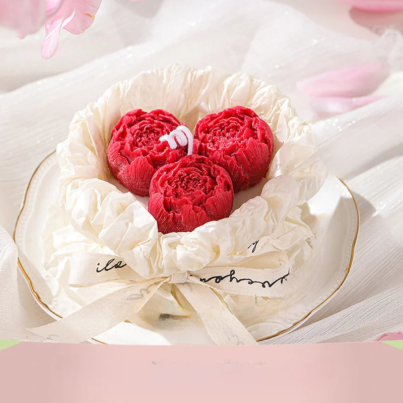Romantic Bouquet Candle Gift Box with red heart candles in a white gift tray
