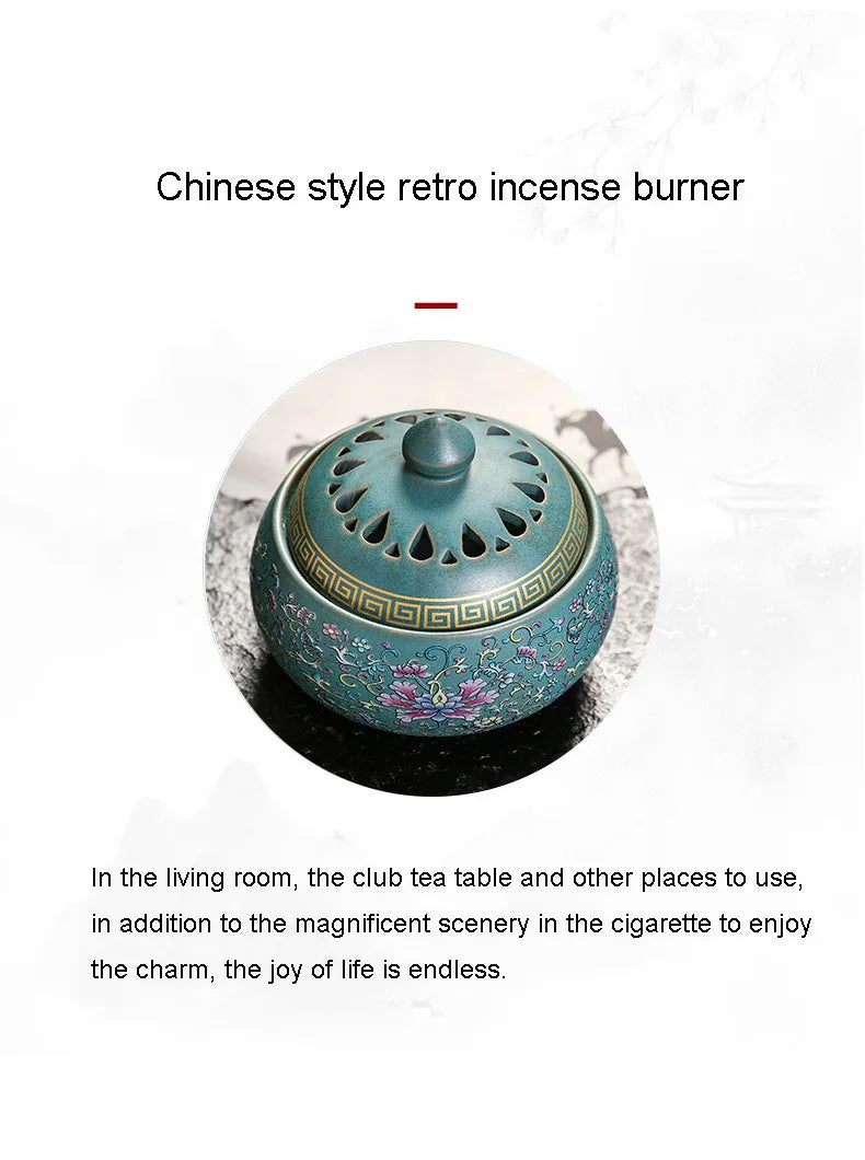 Enamel lotus incense burner, Sky Blue ceramic with pierced lid and knob