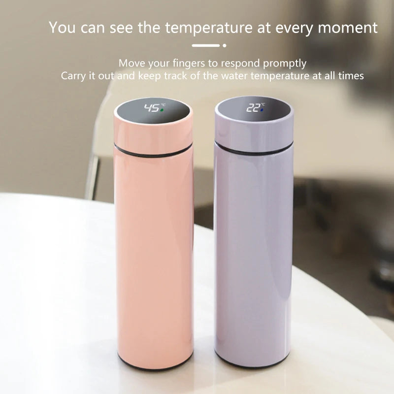 Petite smart thermos with temperature display, pink and white