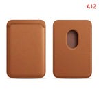 Magnetic card holder, light brown leather; front pocket and oval rear cutout