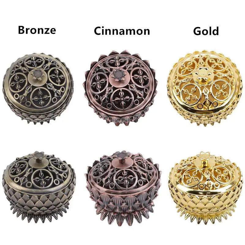 Lotus-Räuchergefäß in drei Farben: Bronze, Zimt und Gold, mit Ziermuster