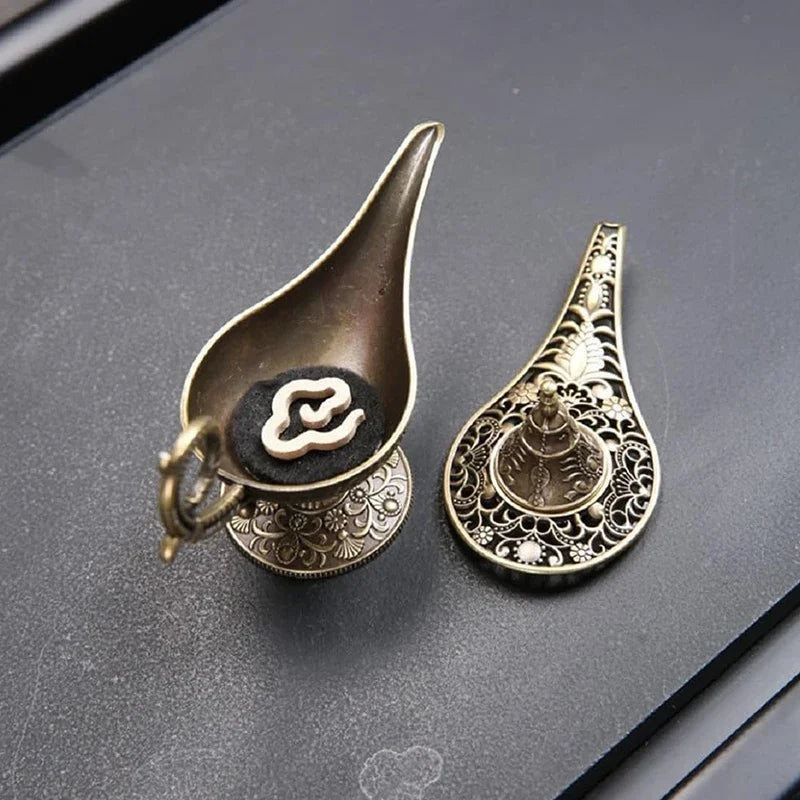 Arabian Lamp Cone Burner pair of engraved cone tips with swirl motif and filigree