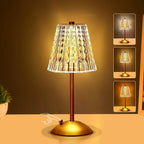 Champagne gold lamp with faceted crystal-look shade and tall gold stand