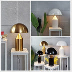 Nordic mushroom table lamp set: gold dome head, gold base, and white lamp shade