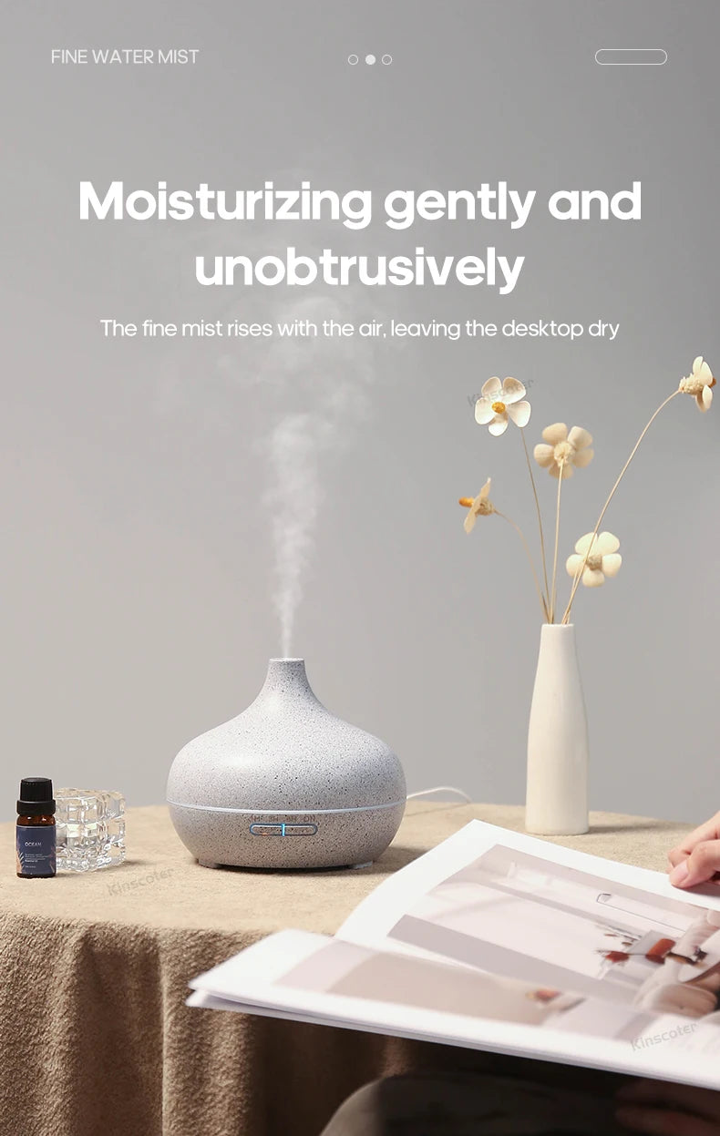 Light gray stone-look 300ml aroma diffuser with fine mist and central button