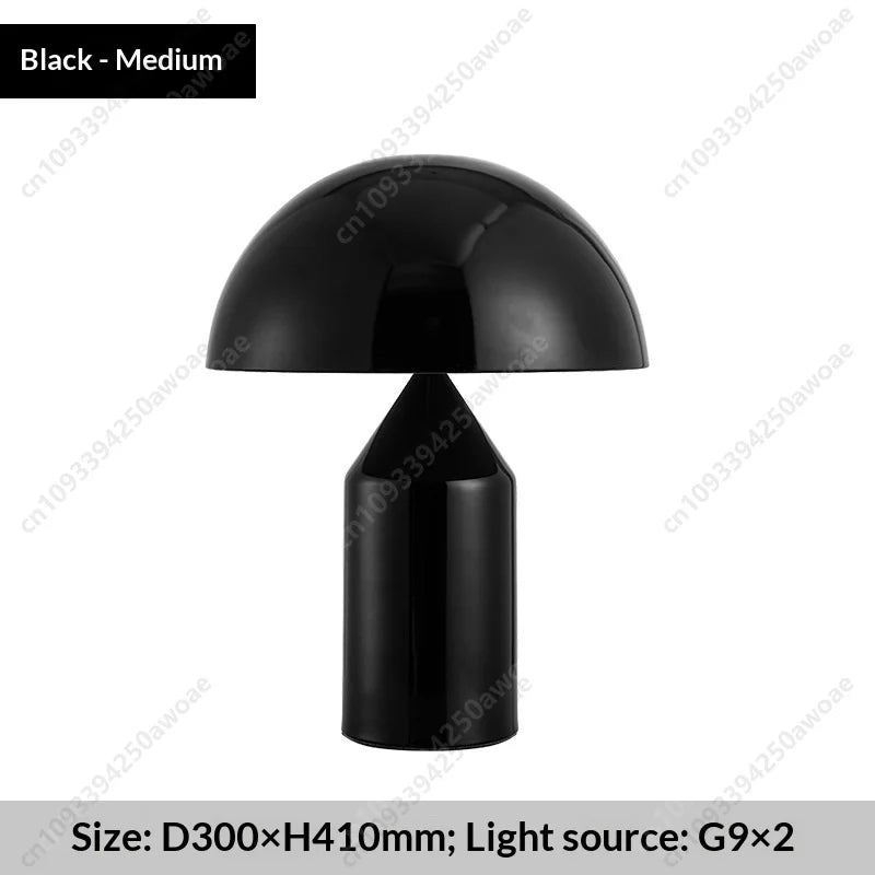 Nordic glass mushroom lamp with black dome and black base (medium)