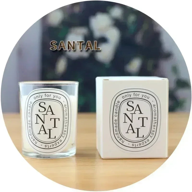 Coffret et bougie en verre SANTAL, étiquettes assorties