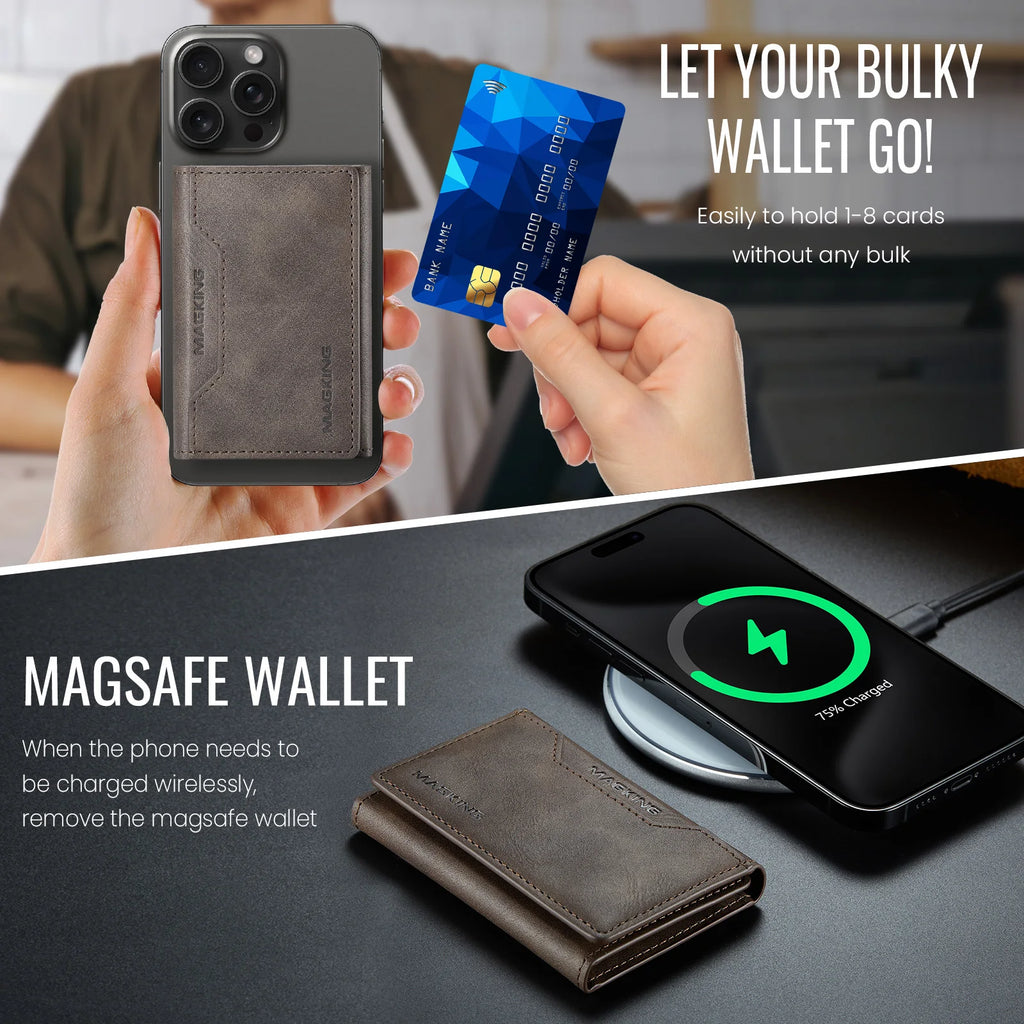 Slim leather wallet, brown leather, with card pocket shown in hand.