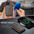 Slim leather wallet, brown leather, with card pocket shown in hand.