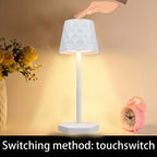 Pearl white touch lamp with textured ripple lampshade and white square base