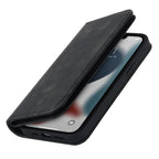 Kickstand MagSafe wallet in dark gray with flip cover, phone seated