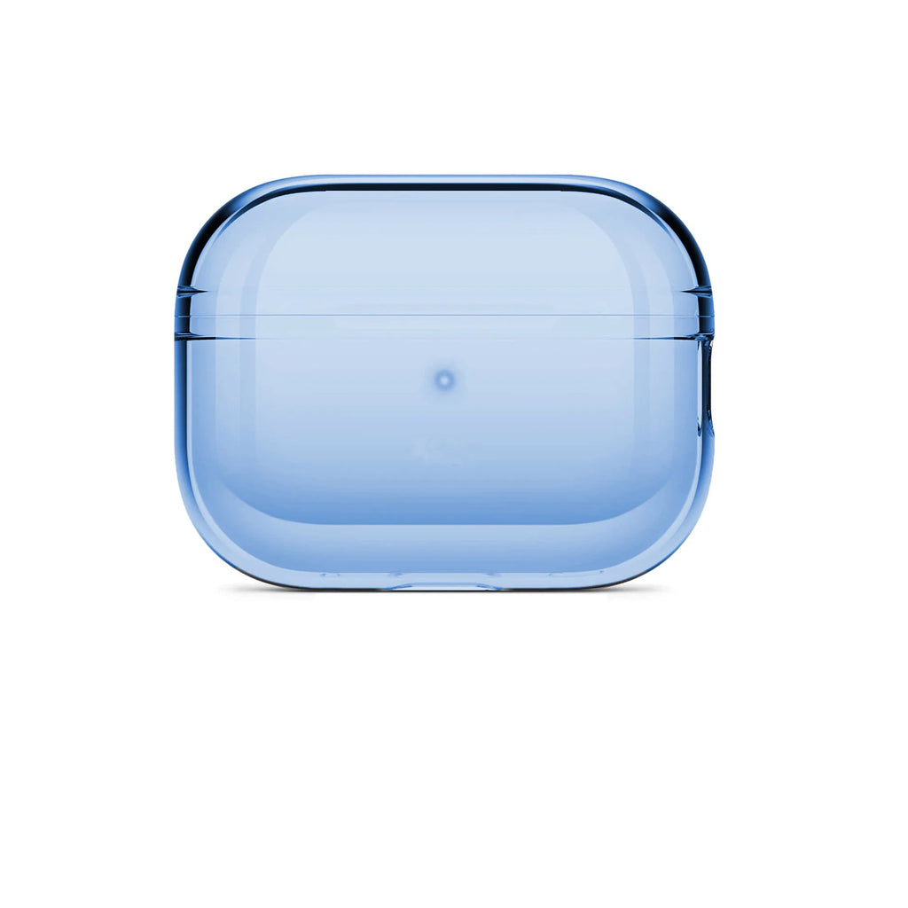 Clear shield AirPods case in translucent light blue with rounded protective corners
