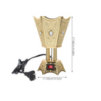 Antique gold LED bakhoor censer with glowing inset stones and black power cord