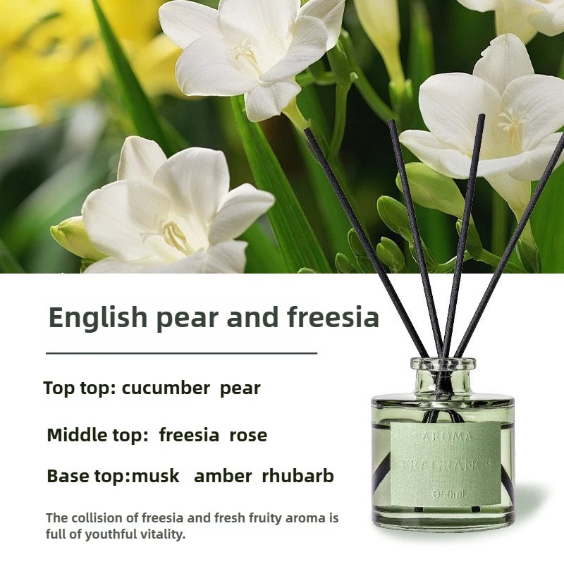 English pear and freesia 50ml reed diffuser, glass bottle with black reeds