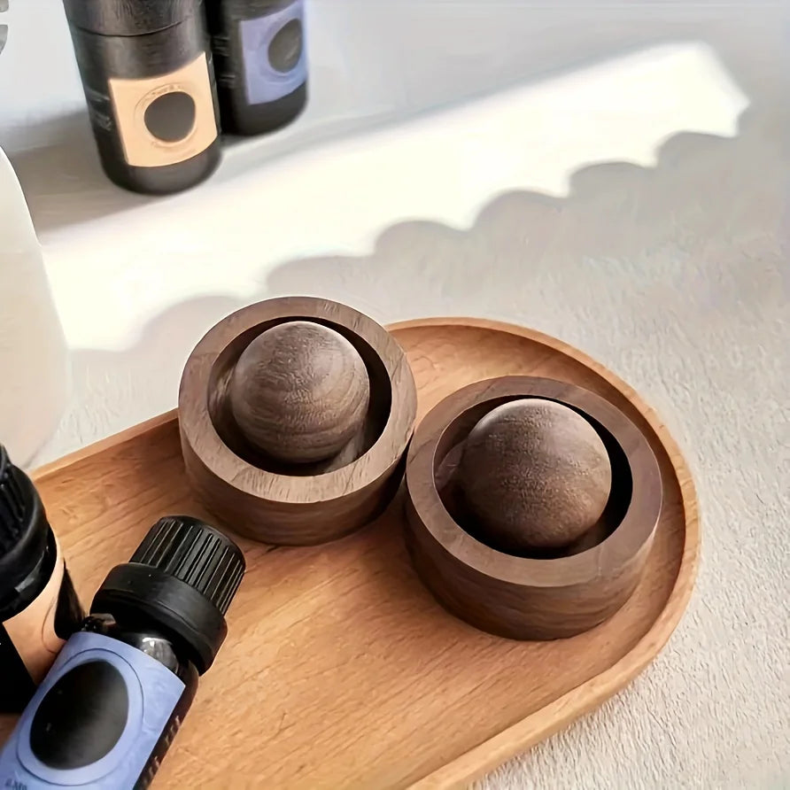Wooden aroma diffuser tray with two cup holders and round scent balls