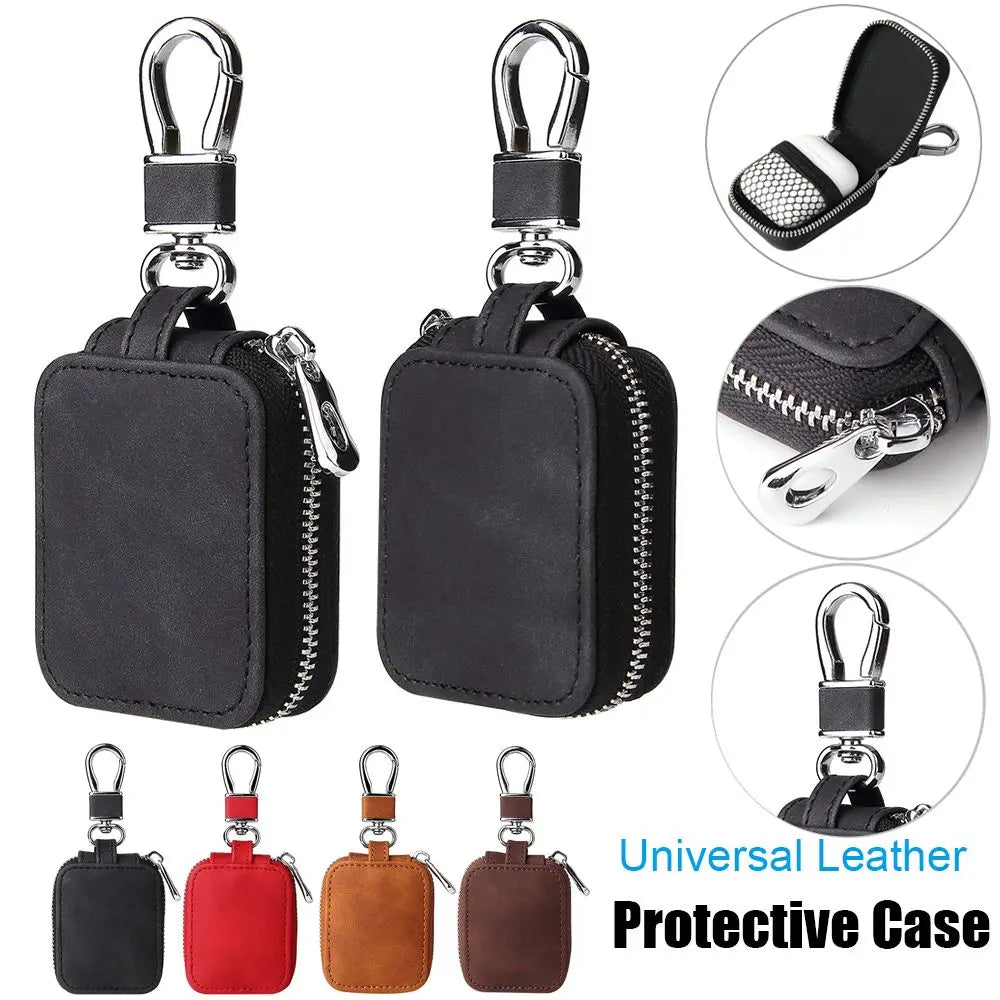 Black leather protective case with carabiner clip and zipper for AirPods storage bag