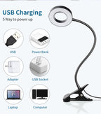 USB charging ring light reading lamp with clip base and flexible neck