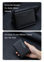 Black horizontal bracket card wallet, flip front with card pocket