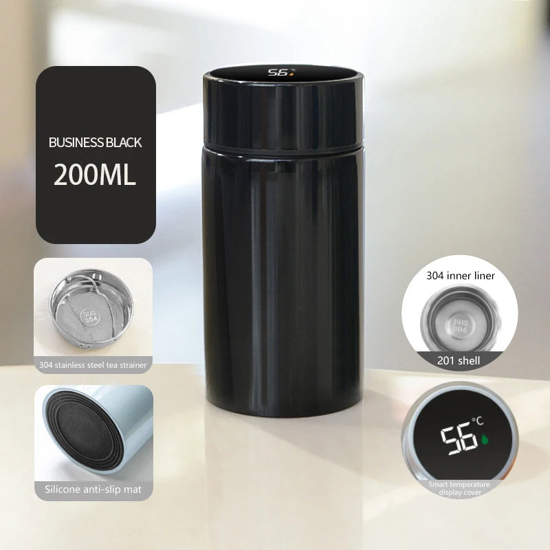 Business black petite smart thermos with digital temperature display and lid