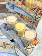 Coffret de bougies 190 g : pot figuier blanc, citronnelle jaune, cyprès blanc.