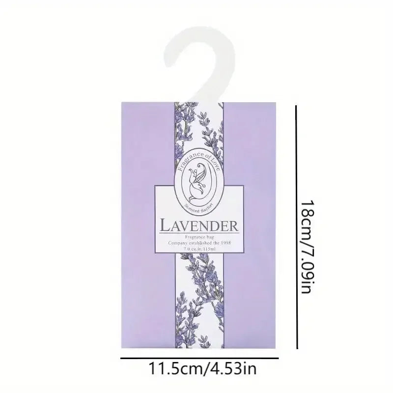 Lavender hanging sachet card, 11.5cm size marker on white background