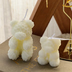 Rose bear scented candle set: two ivory bear candles with white wicks