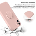 Light pink silicone MagSafe phone case with circular ring stand and raised edges