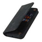 Black kickstand MagSafe wallet with open card window and phone back