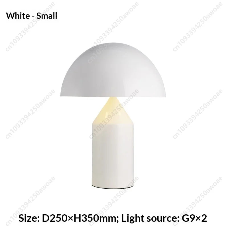 White glass mushroom table lamp, small size with rounded dome shade