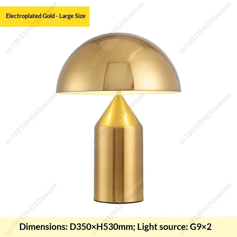 Electroplated gold mushroom glass table lamp, large size with dome shade