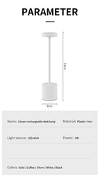 White I-beam rechargeable desk lamp parameter diagram; 8cm width, 34cm height
