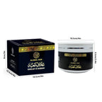 Black oud scent jar with lid and matching box, size labels shown