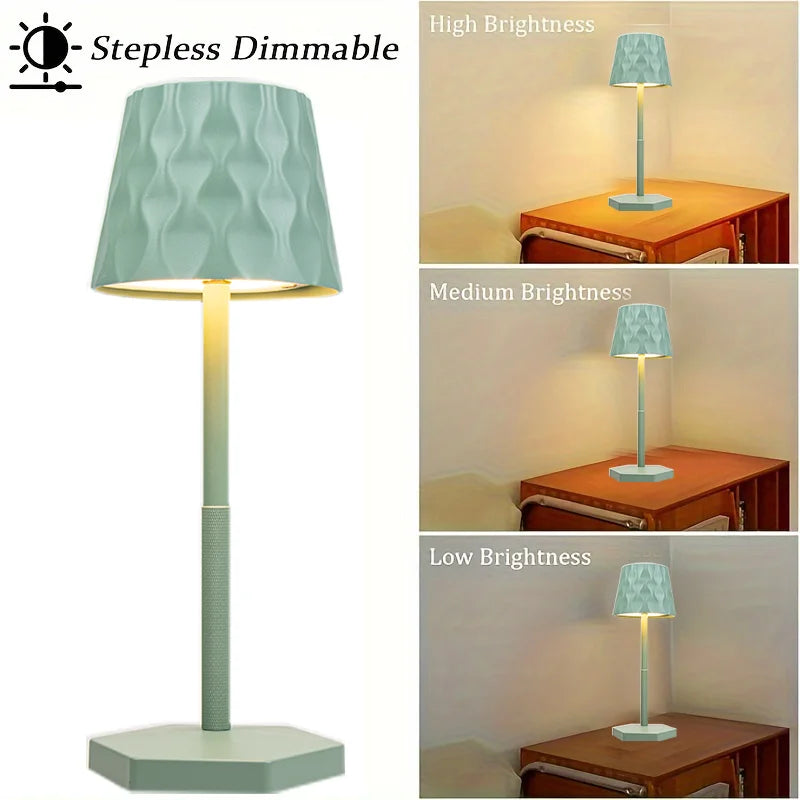 Minimalist touch lamp with emerald sage rippled lampshade and square base