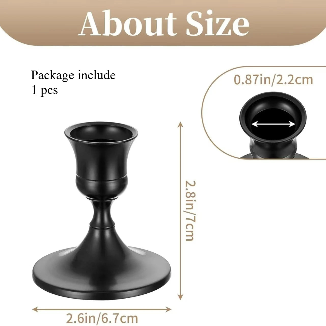 Metal tabletop candle holder, single size, dark black cup on round base