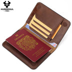 Warm espresso brown slim leather passport wallet, open card slots with passport