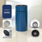 Blue petite smart thermos with digital temperature display and lid
