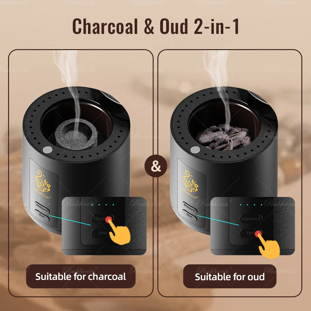 Charcoal & oud 2-in-1 portable burner with two open heating chamber views