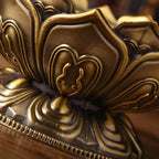 Antique bronze lotus incense burner close-up of carved side relief and heart motif
