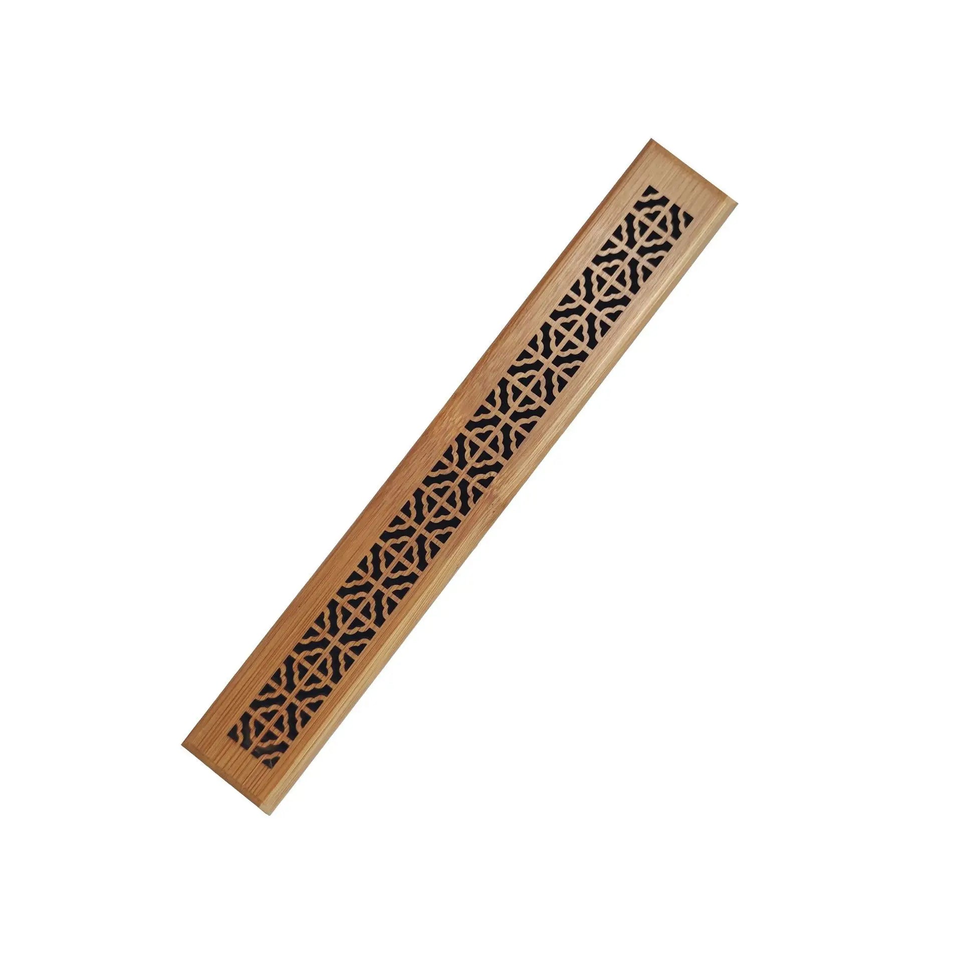 Bamboo incense box holder with ornate arabesque cutout strip